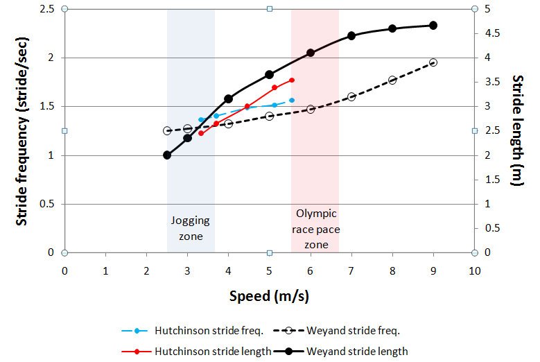 Stride length and frequency at different paces